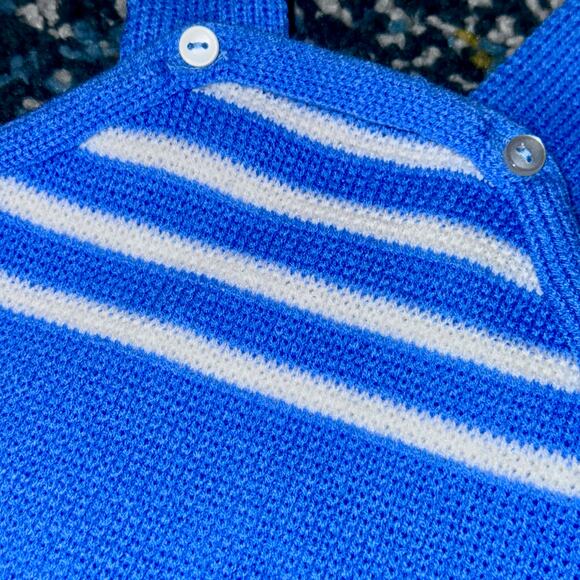 Handmade Infant Blue & White Knit Overalls - Picture 6 of 7